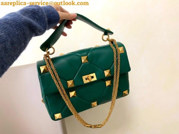 Replica Valentino Roman Stud Large Chain Bag In Green Nappa Leather 8