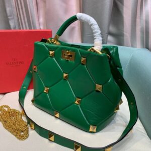 Replica Valentino 2021 Roman Stud The Handle Bag In Nappa 0097L Green