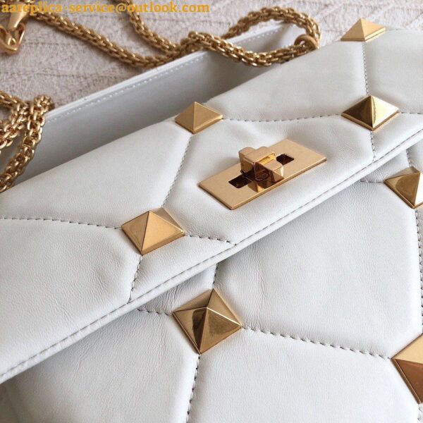 Replica Valentino Roman Stud Large Chain Bag In White Nappa Leather 11