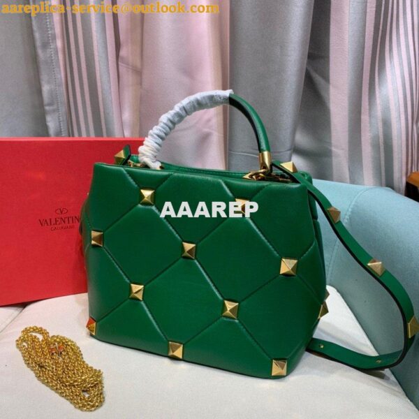 Replica Valentino 2021 Roman Stud The Handle Bag In Nappa 0097L Green 4