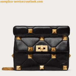 Replica Valentino Roman Stud Medium Chain Bag In Black Nappa Leather 2