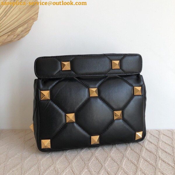 Replica Valentino Roman Stud Medium Chain Bag In Black Nappa Leather 3