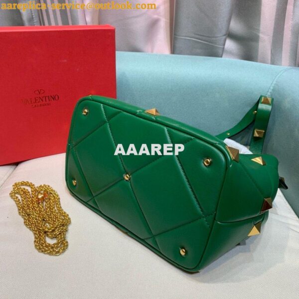 Replica Valentino 2021 Roman Stud The Handle Bag In Nappa 0097L Green 7