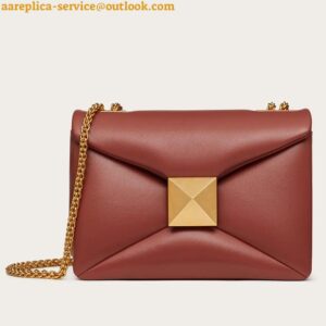 Replica Valentino Roman Stud Medium Chain Bag In Dark Brown Nappa Leather