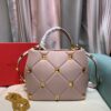 Replica Valentino 2021 Roman Stud The Handle Bag In Nappa 0097L Pink 2