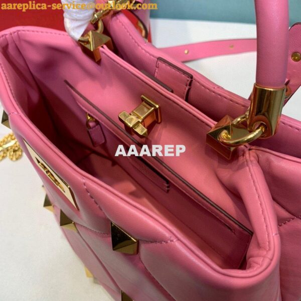 Replica Valentino 2021 Roman Stud The Handle Bag In Nappa 0097L Pink 8