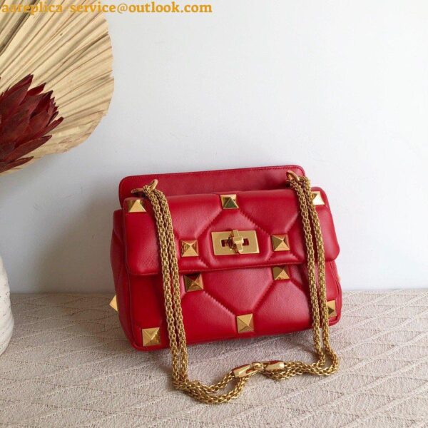 Replica Valentino Roman Stud Medium Chain Bag In Red Nappa Leather 5