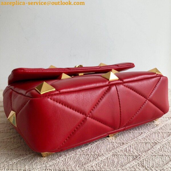 Replica Valentino Roman Stud Medium Chain Bag In Red Nappa Leather 7