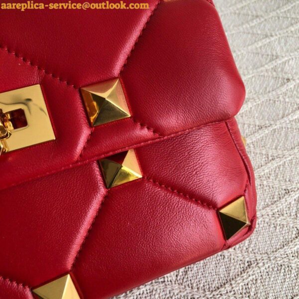 Replica Valentino Roman Stud Medium Chain Bag In Red Nappa Leather 8