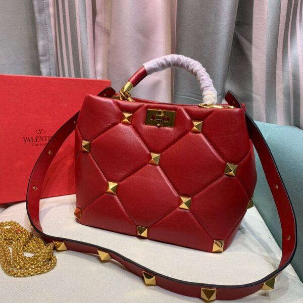 Replica Valentino 2021 Roman Stud The Handle Bag In Nappa 0097L Red 3