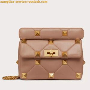 Replica Valentino Roman Stud Medium Chain Bag In Rose Cannelle Nappa Leather