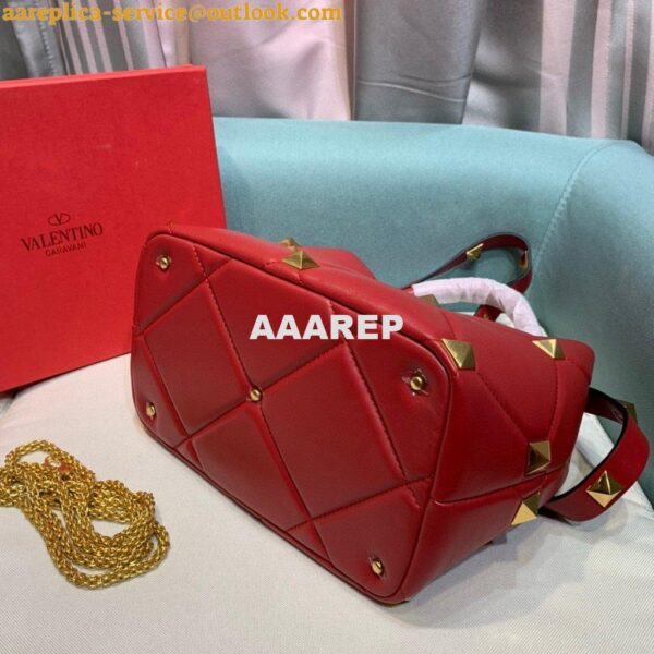 Replica Valentino 2021 Roman Stud The Handle Bag In Nappa 0097L Red 6