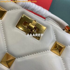 Replica Valentino 2021 Roman Stud The Handle Bag In Nappa 0097L White 2