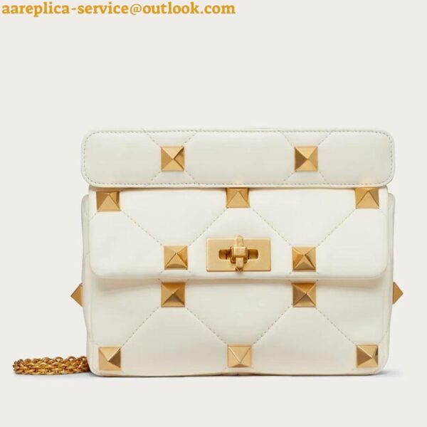 Replica Valentino Roman Stud Medium Chain Bag In White Nappa Leather 4