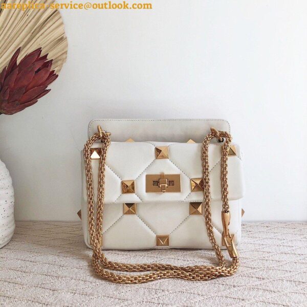 Replica Valentino Roman Stud Medium Chain Bag In White Nappa Leather 5