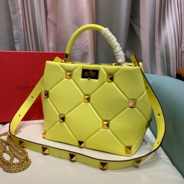 Replica Valentino 2021 Roman Stud The Handle Bag In Nappa 0097L Yellow 3