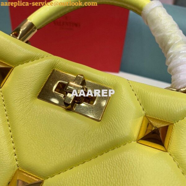 Replica Valentino 2021 Roman Stud The Handle Bag In Nappa 0097L Yellow 4