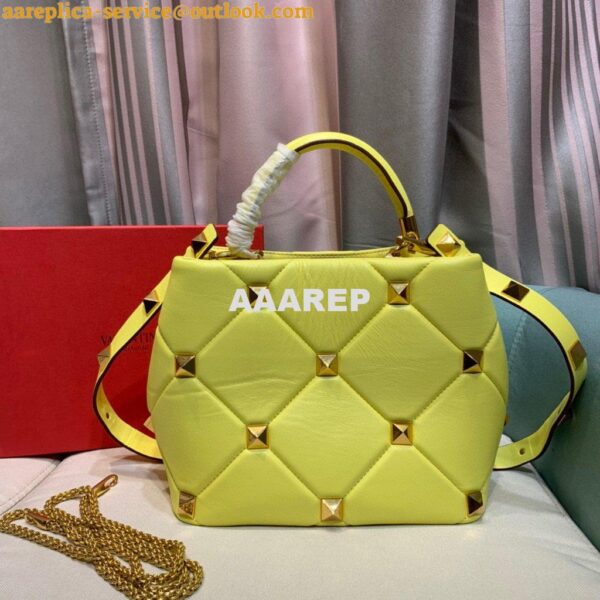 Replica Valentino 2021 Roman Stud The Handle Bag In Nappa 0097L Yellow 5