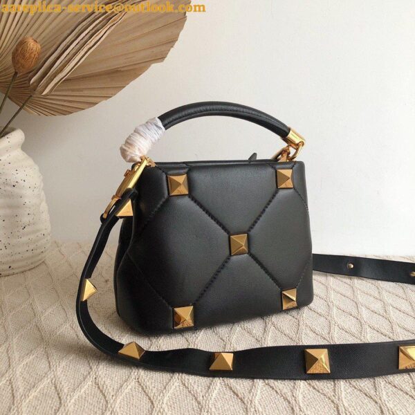 Replica Valentino Roman Stud Mini Handle Bag In Black Nappa Leather 8