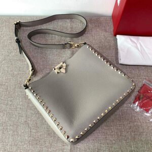 Replica Valentino 2B0C17 Rockstud Grainy Calfskin Hobo Bag 50031S Gray