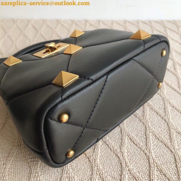 Replica Valentino Roman Stud Mini Handle Bag In Black Nappa Leather 12