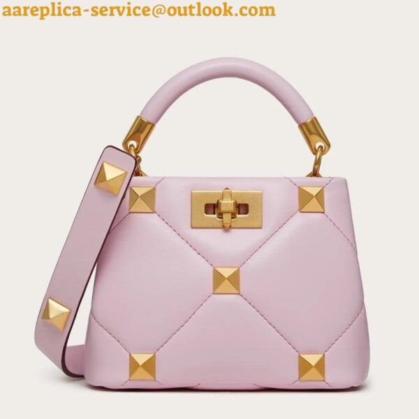 Replica Valentino Roman Stud Mini Handle Bag In Pink Nappa Leather