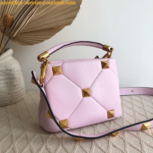 Replica Valentino Roman Stud Mini Handle Bag In Pink Nappa Leather 4