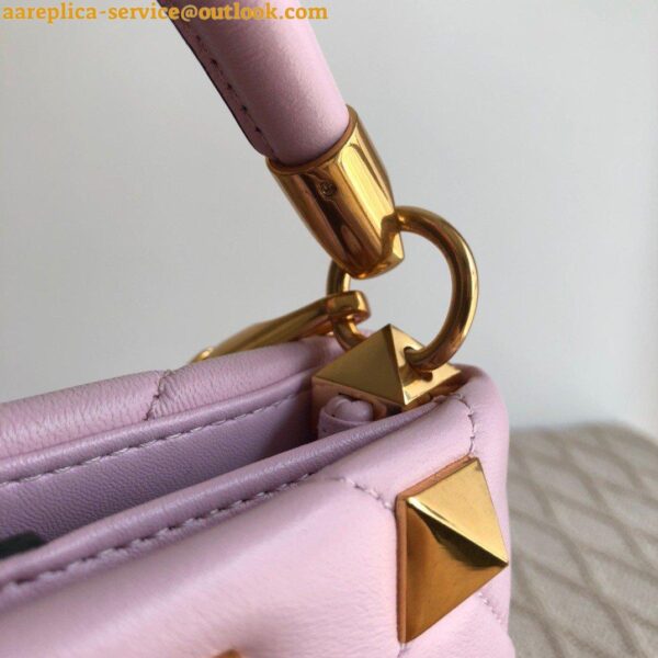 Replica Valentino Roman Stud Mini Handle Bag In Pink Nappa Leather 6