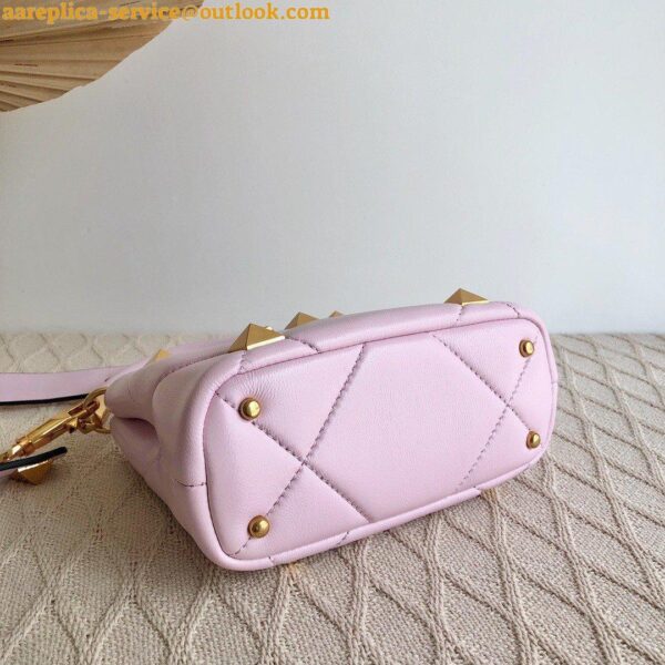 Replica Valentino Roman Stud Mini Handle Bag In Pink Nappa Leather 9