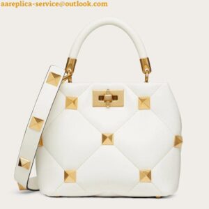 Replica Valentino Roman Stud Mini Handle Bag In White Nappa Leather