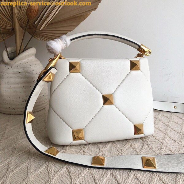 Replica Valentino Roman Stud Mini Handle Bag In White Nappa Leather 6