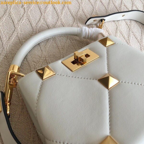 Replica Valentino Roman Stud Mini Handle Bag In White Nappa Leather 7