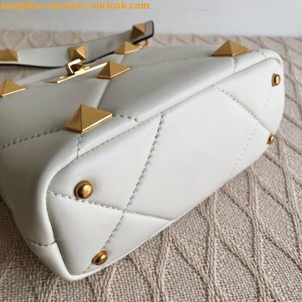 Replica Valentino Roman Stud Mini Handle Bag In White Nappa Leather 7