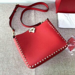 Replica Valentino 2B0C17 Rockstud Grainy Calfskin Hobo Bag 50031S Red