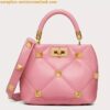 Replica Valentino Roman Stud Small Handle Bag In Pink Nappa Leather