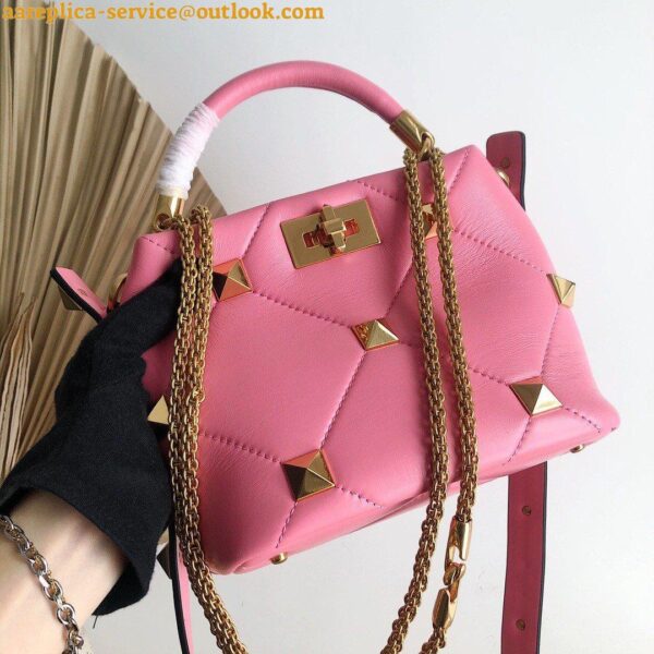 Replica Valentino Roman Stud Small Handle Bag In Pink Nappa Leather 3