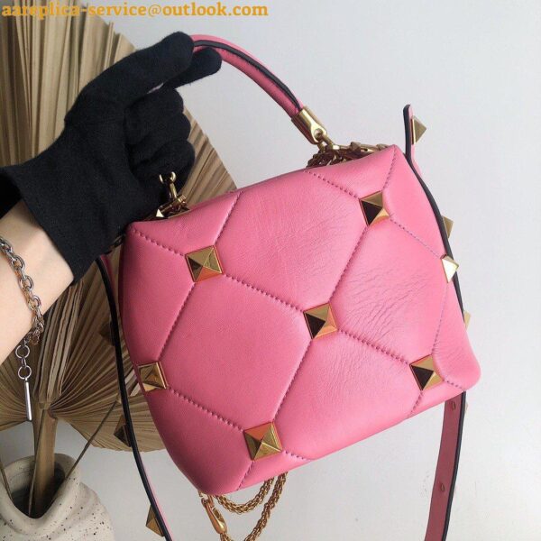 Replica Valentino Roman Stud Small Handle Bag In Pink Nappa Leather 4