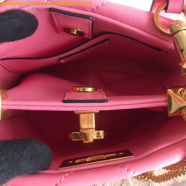 Replica Valentino Roman Stud Small Handle Bag In Pink Nappa Leather 6