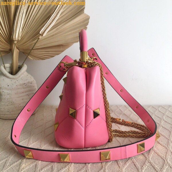 Replica Valentino Roman Stud Small Handle Bag In Pink Nappa Leather 10