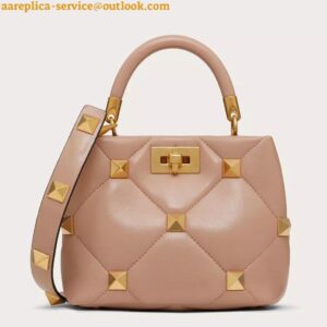 Replica Valentino Roman Stud Small Handle Bag In Rose Cannelle Nappa Leather 2