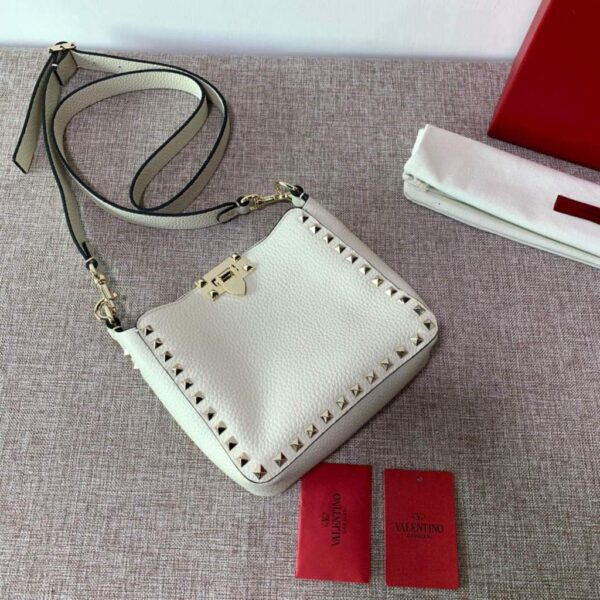 Replica Valentino 2B0C17V Mini Rockstud Grainy Calfskin Hobo Bag 50029 Beige 3