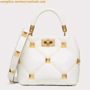 Replica Valentino Roman Stud Small Handle Bag In White Nappa Leather