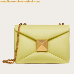 Replica Valentino Roman Stud Small Handle Bag In Yellow Nappa Leather