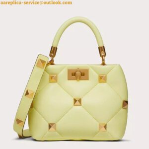 Replica Valentino Roman Stud Small Handle Bag In Yellow Nappa Leather 2