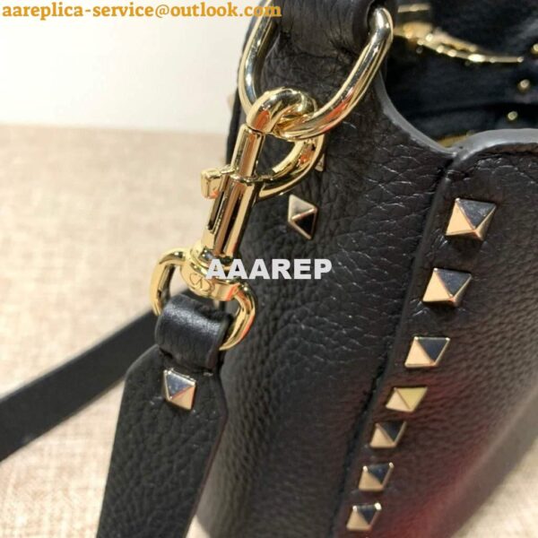 Replica Valentino 2B0C17V Mini Rockstud Grainy Calfskin Hobo Bag 50029 Black 8