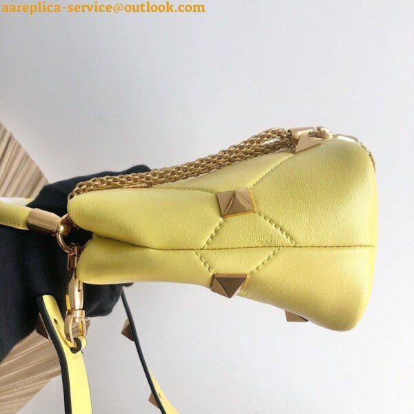 Replica Valentino Roman Stud Small Handle Bag In Yellow Nappa Leather 9