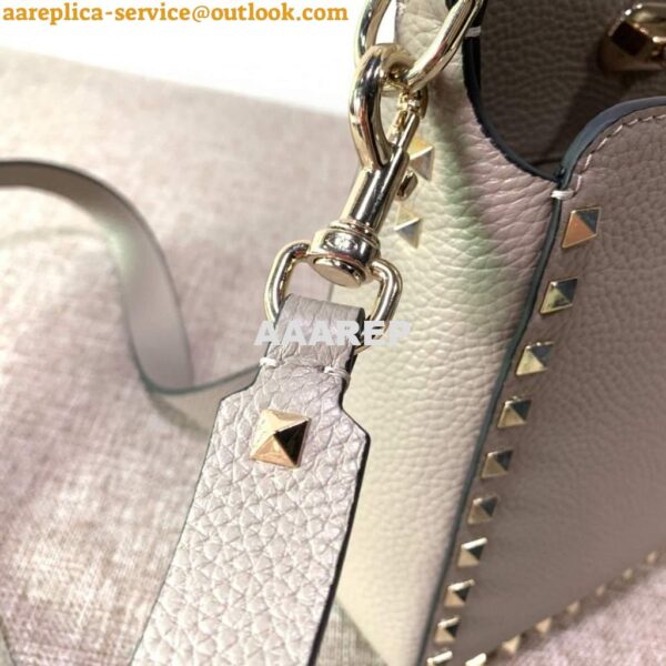 Replica Valentino 2B0C17V Mini Rockstud Grainy Calfskin Hobo Bag 50029 Gray 8