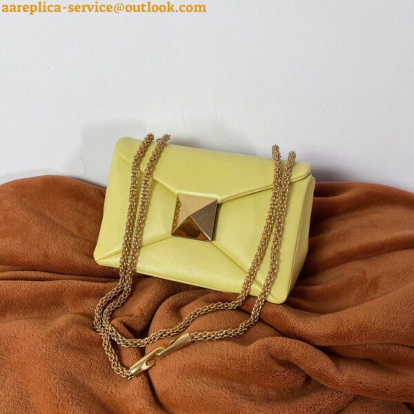 Replica Valentino Roman Stud Small Handle Bag In Yellow Nappa Leather 16