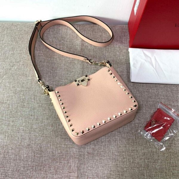 Replica Valentino 2B0C17V Mini Rockstud Grainy Calfskin Hobo Bag 50029 Pink 3