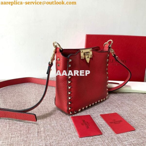 Replica Valentino 2B0C17V Mini Rockstud Grainy Calfskin Hobo Bag 50029 Red 4